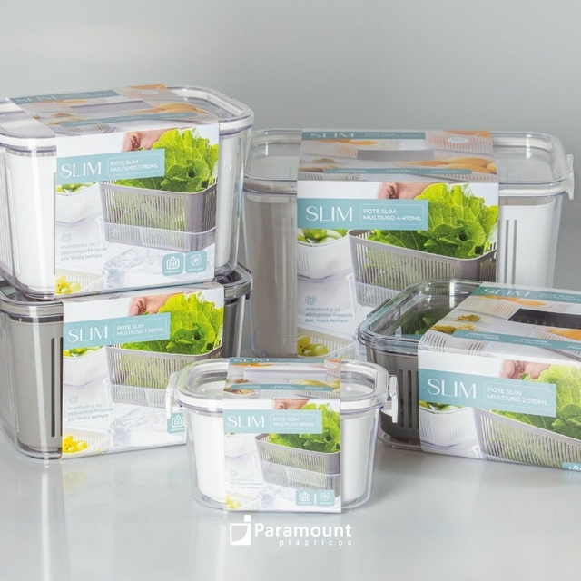 Pote Hermetico Slim Multiuso para Geladeira Armazenamento de Alimentos - Frutas Verduras L...