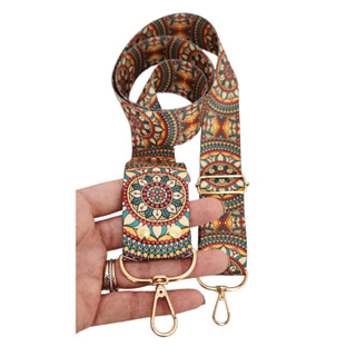 Alça Chic 4cm Estampada colorida Mandala Laranja para bolsa com mosquetão e regulador