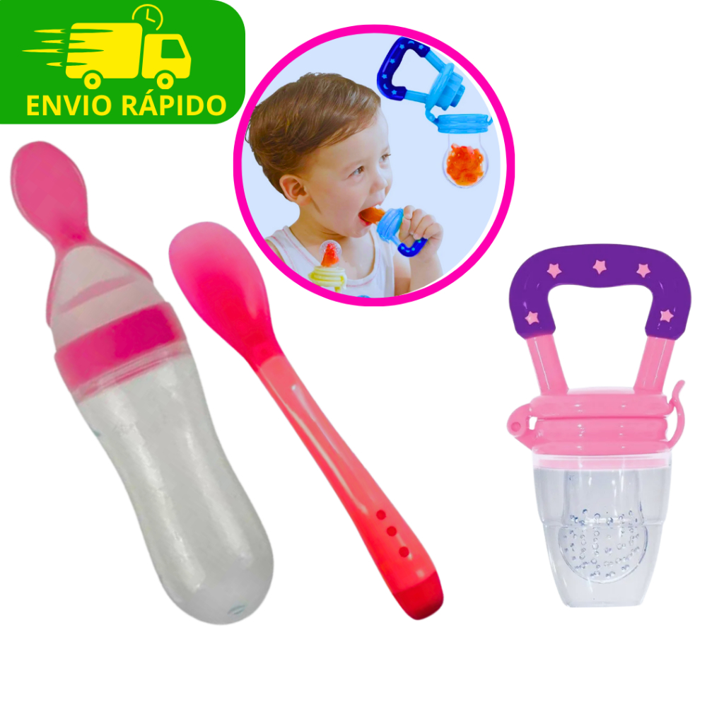 Kit Desenvolvimento Alimentação Bebê Chupeta Alimentadora Fruta Colher Termosensivel Colher Dosadora Sem Bpa Cozinha