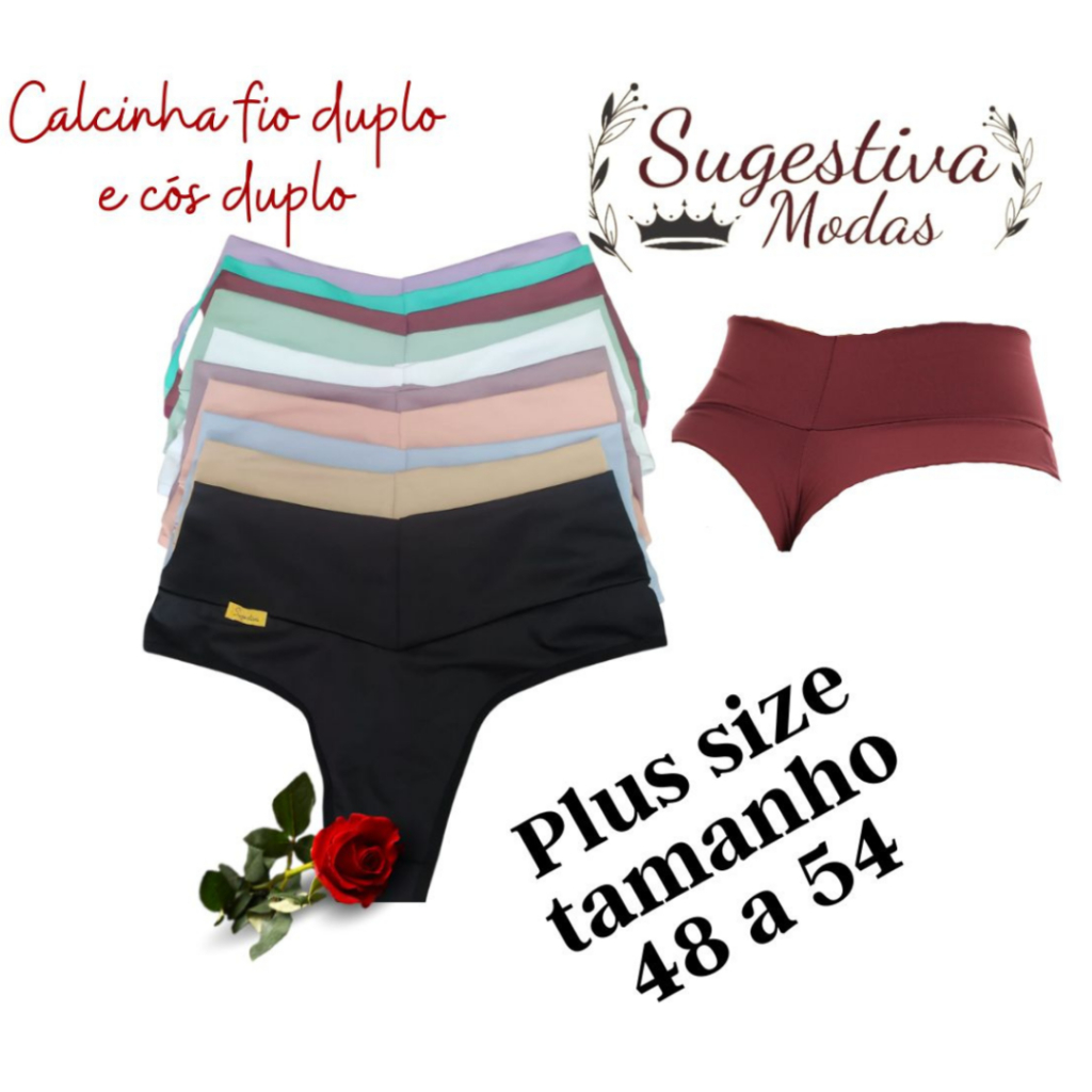 Kit 10 Calcinhas Plus Size Modeladora Cós Alto Duplo Fio Duplo.
