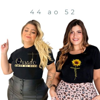 PLUS SIZE CAMISETA BLUSINHA FEMININA GIRASSOL JESUS c em Oferta na Shopee