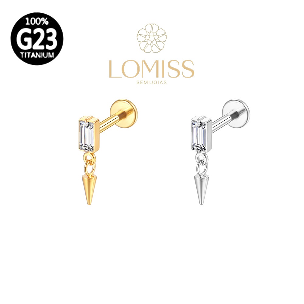 Piercing Helix Conch Tragus Labret Titânio Pvd Retangulo Com Pingente Spike em Oferta na Shopee