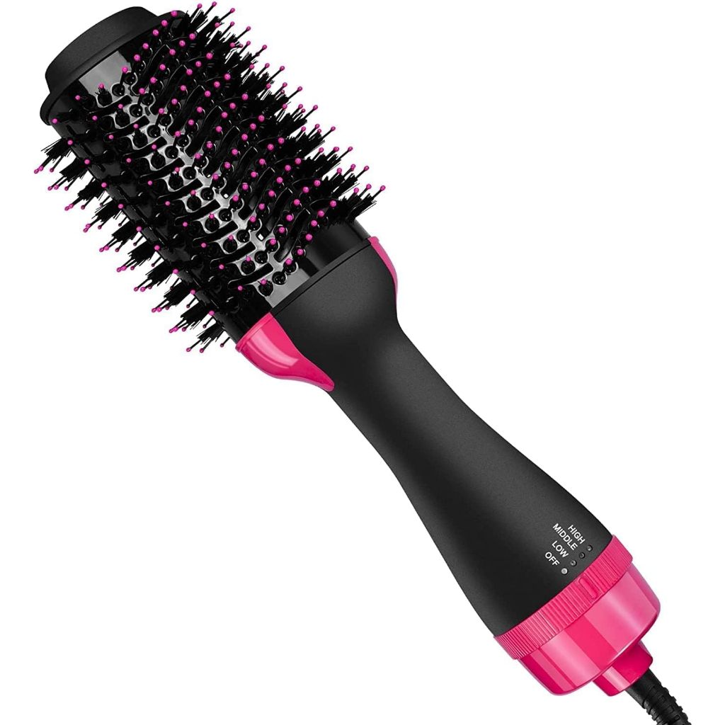 Escova de secador de cabelo, escova de secador de cabelo com revestimento cerâmico, escova de cabelo anti-frizz Secador de cabelo, escova de ar quente profissional 4 em 1 volumizador de uma etapa para alisamento, ondulação, modelador, design oval