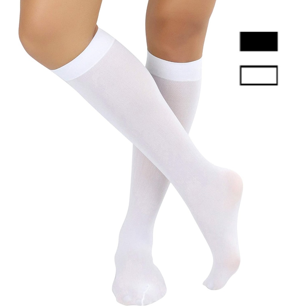 Meia 3/4 Fio 40 Básica Colegial Cosplay Branca Preta