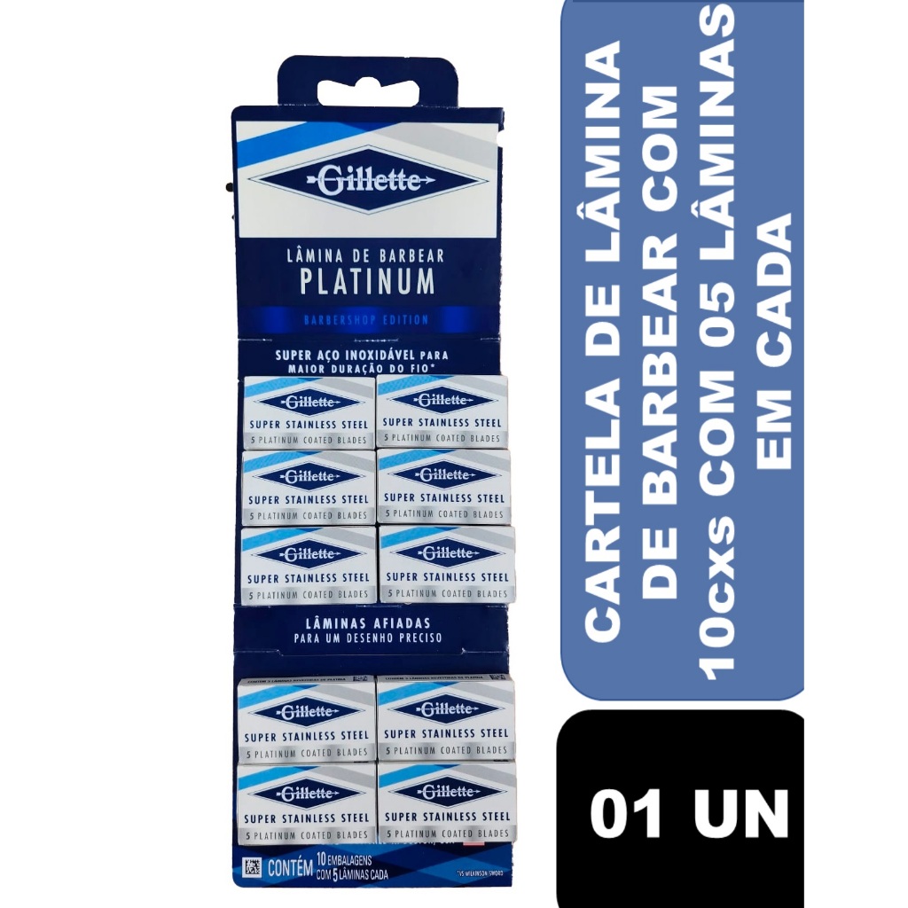 Cartela de Lâminas De Barbear Gillette Platinum 05 Unid de lâminas Original (10 caixinhas)