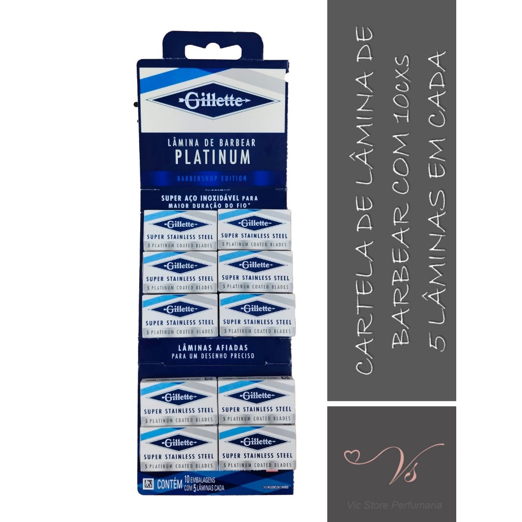 Cartela de Lâminas De Barbear Gillette Platinum 05 Unid de lâminas Original (10 caixinhas)