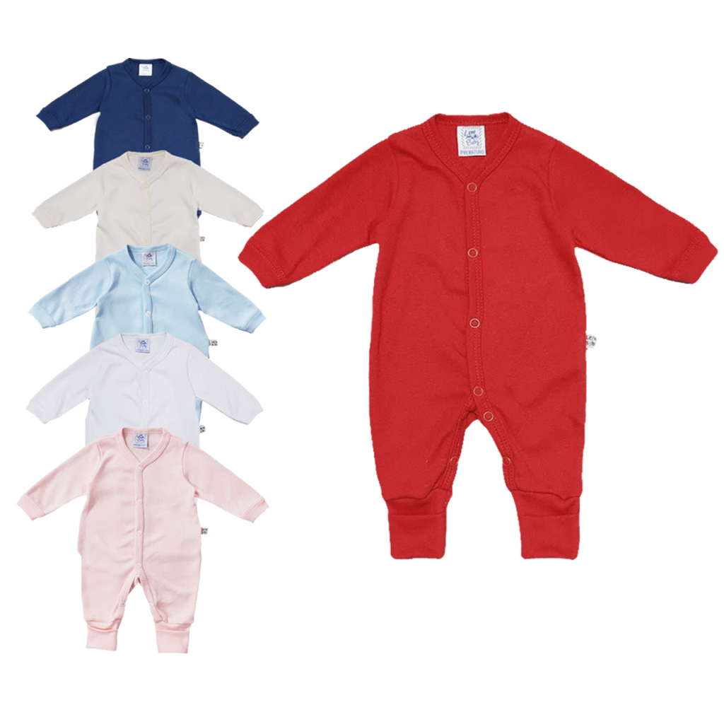 Macacão Suedine 100% Algodão com pé Reversivel para Bebê Prematuro e RN P M Suedine LENE BABY
