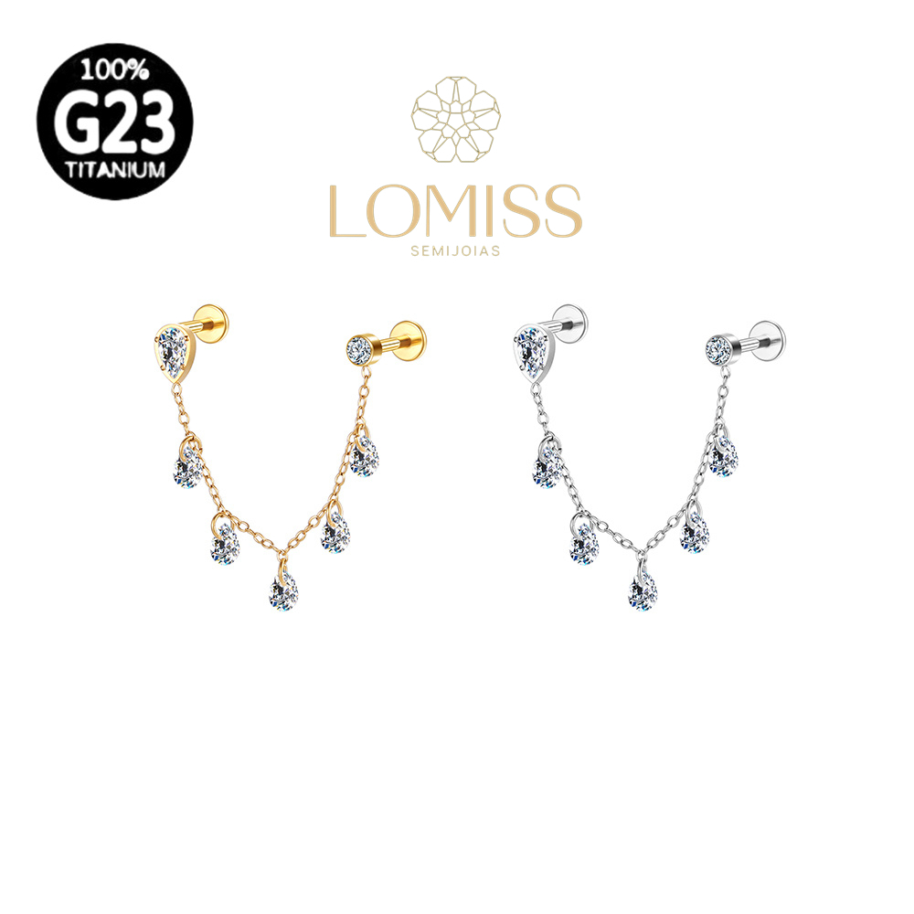 Piercing Helix Conch Tragus Labret Titânio Pvd Gota Corrente Com Zirconia em Oferta na Shopee