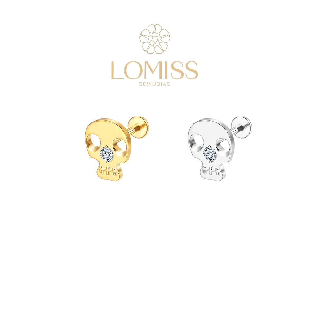 Piercing Helix Conch Tragus Labret Aço Cirúrgico Pvd Caveira Zircônia - Fashion Accessories