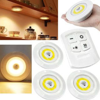 Kit 3 Lampadas Led Luminária Spot Luz Quente Amarela Sem Fio Controle Decoração Nicho Teto Parede em Oferta na Shopee