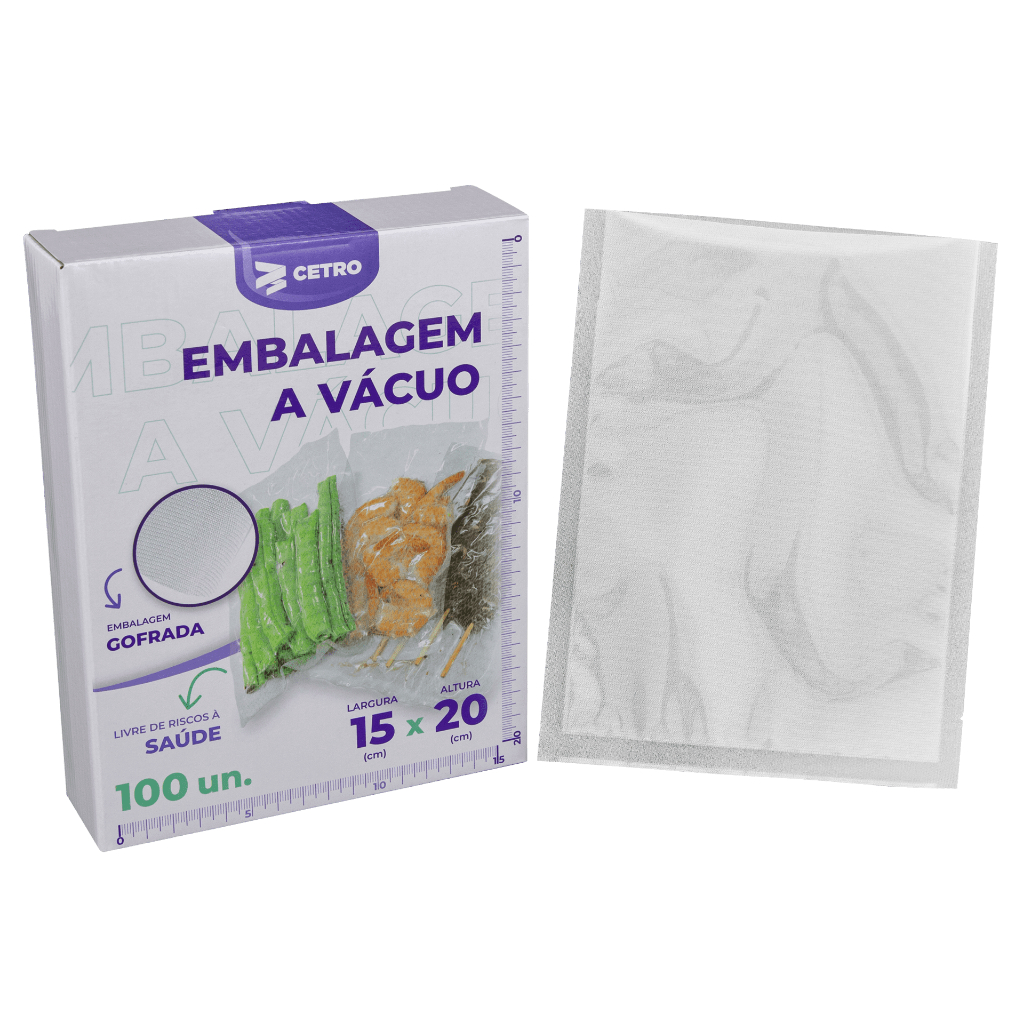 Embalagem a Vácuo 15x20cm - 100 Unidades Gofrada Transparente em Sacos Pré-Formados