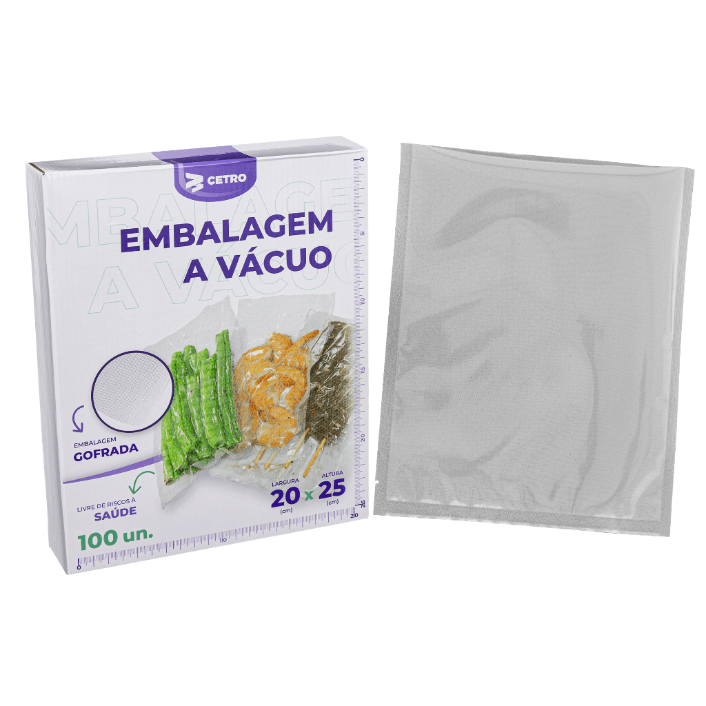 Embalagem a Vácuo 20x25cm - 100 Unidades Gofrada Transparente em Sacos Pré-Formados