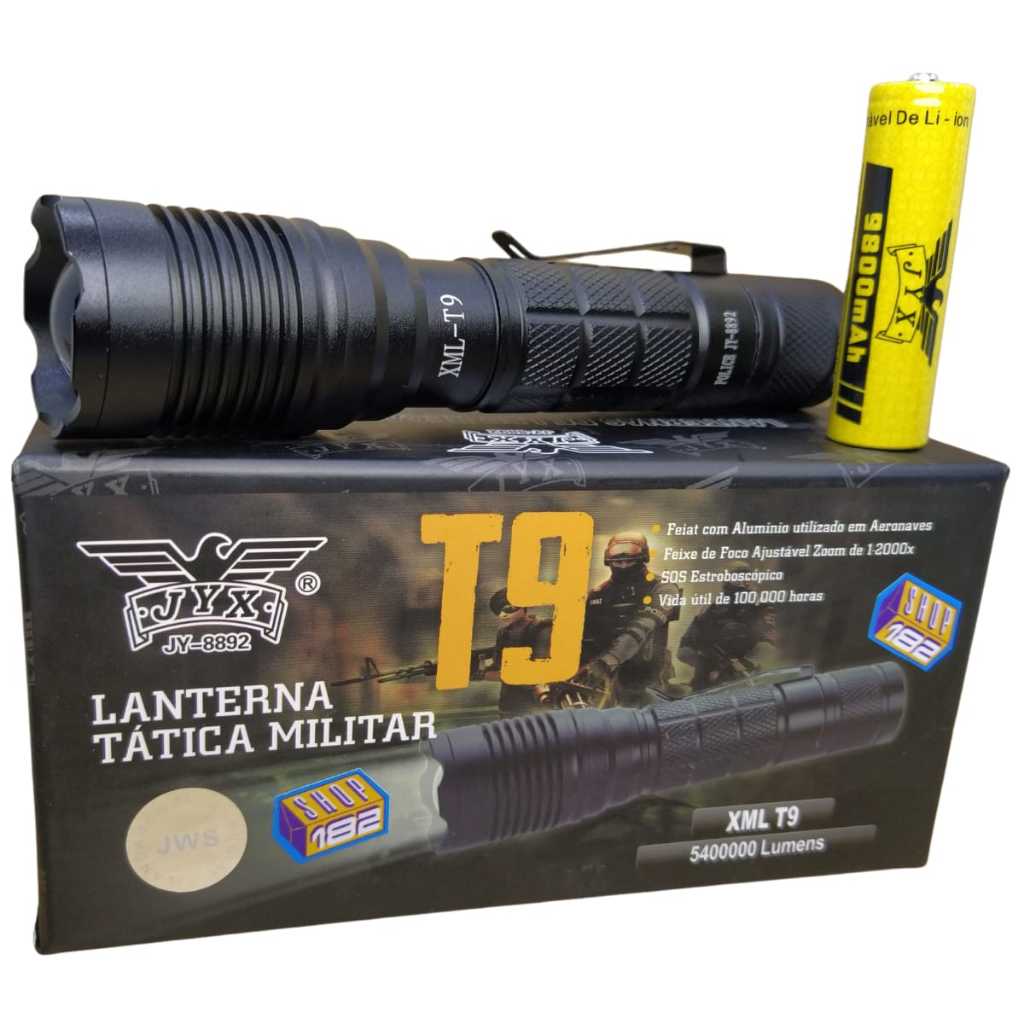 Lanterna Tática Led Branco Cree Xml - T9 Com Clip De Cinto JYX-8892