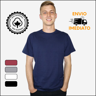 Camiseta Masculina Básica Lisa Marinho 100% Algodão
