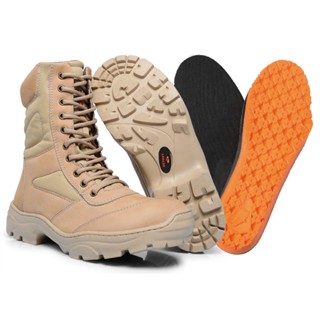 Bota Coturno Militar Masculino Exercito Tático De Couro Legitimo + Palmilha Gel