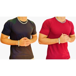 kit 2 camisetas masculina malha canelada casual treino modela no corpo Lançamento Ano novo