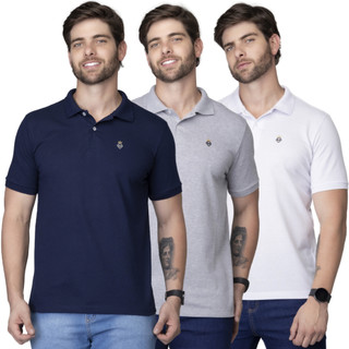 Kit 3 Camisas Polo Masculina Malha Piquet Premium Heyju