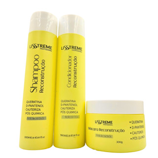 Kit Reconstrução LissTreme 300g Tratamentos Capilar Profissional c/ Shampoo + Condicionador + Máscara