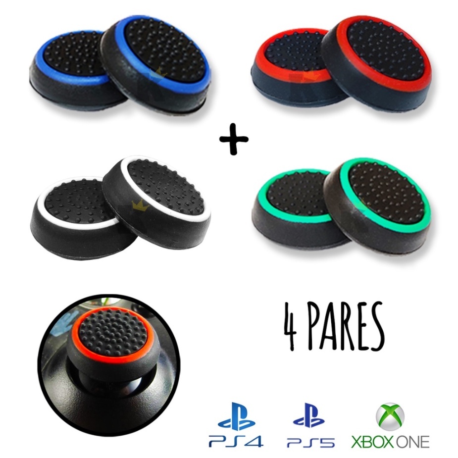 Kit 4 Pares 8 unidades de Grip Silicone Botão Ps3 Ps4 Ps5 Xbox Wii