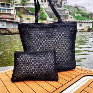 Bolsa de Praia Rendada com Necessaire Bolsa de Verão Maragogi