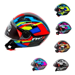 Capacete Para Moto Aberto X Open Up Fox Fw3 Óculos Interno