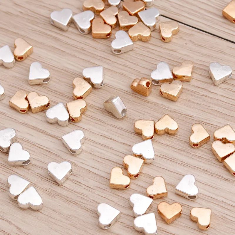 Coração Entremeio Metal 6 mm Prata/Dourado Pulseira Chokers DIY Artesanato Entremeios Espaçador Miçanga Banhado a ródio