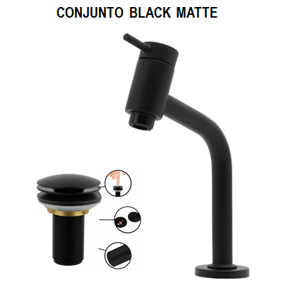 Torneira Preta para Cuba Baixa Black Matte com Valvula Clic , Torneira para banheiro, lavatorio, cuba de sobrepor baixa