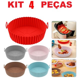 Kit 1/4 Cesto De Silicone Forma Redonda Air Fryer E Forno Fritadeira Elétrica Com Alça