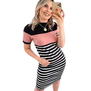 Vestido Lindo Básico eTubinho Casual Listrado com Estilo Jovem Moda Cristã Blogueiras!