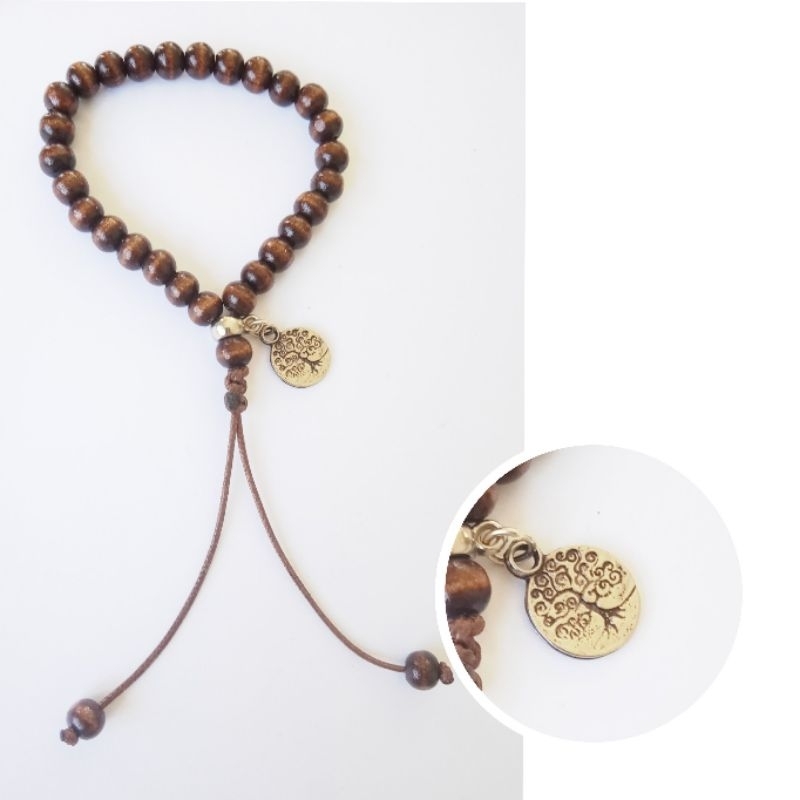 Imagem Pulseira Japamala 27 Contas Madeira 8MM Pingente Árvore Da Vida Rosário Budista Ref:137