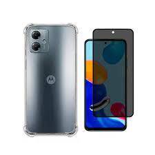 Kit 2X1 Motorola Moto G54 5G - Pelicula Privacidade Anti Spy Ceramica 9D Privativa + Capa Transparente Anti Impacto TPU