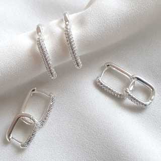 Trio de Brincos Argola Quadrada Cravejada de Prata 925 em Oferta na Shopee