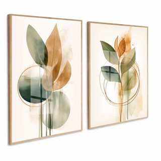 Quadro Decorativo 2 Peças com Vidro Folhas Folhagem Moderno