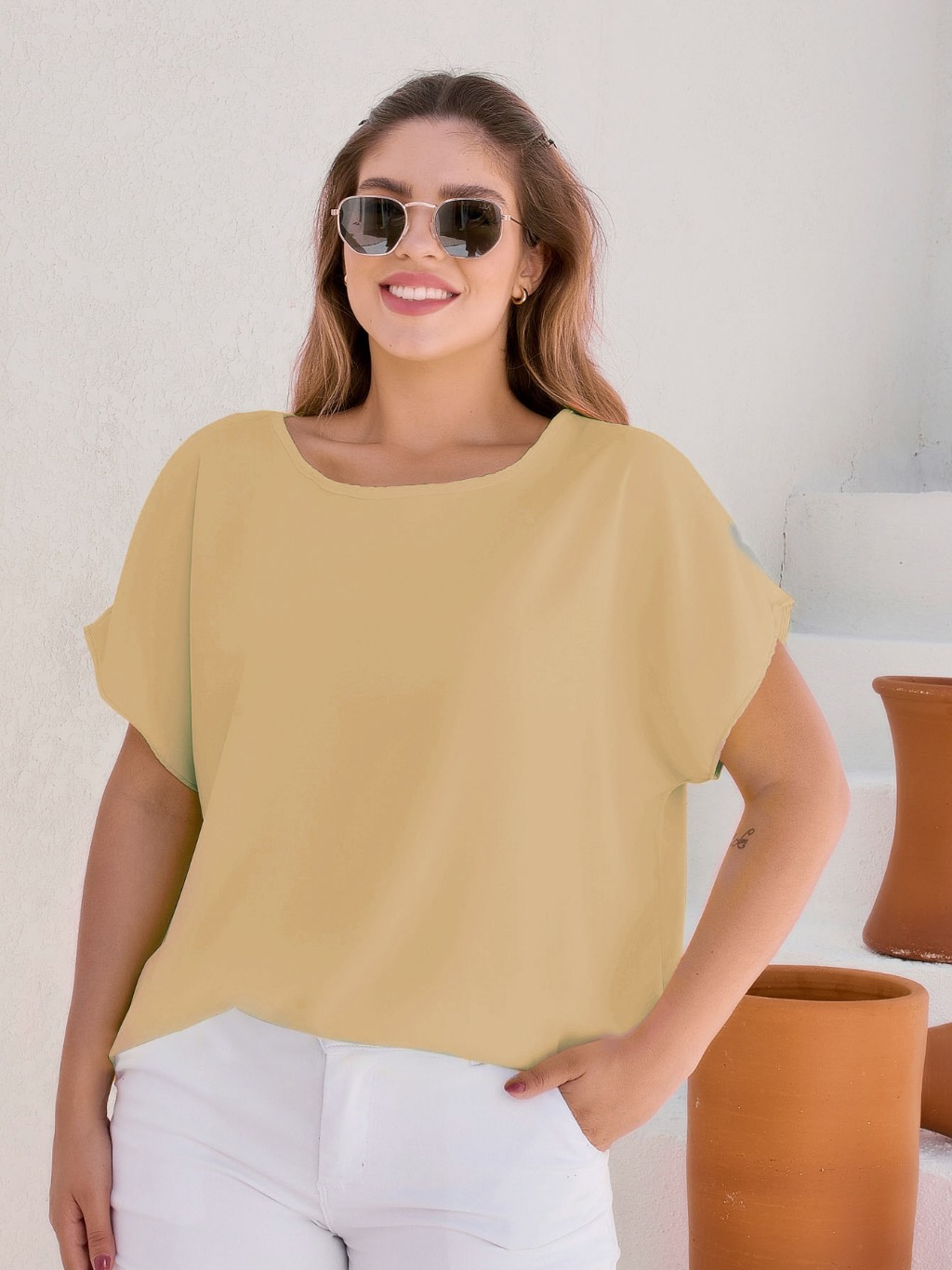 Kit 3 Blusa Social Feminina  Plus Size de Tecido Viscolinho Manga Curta Plus Size