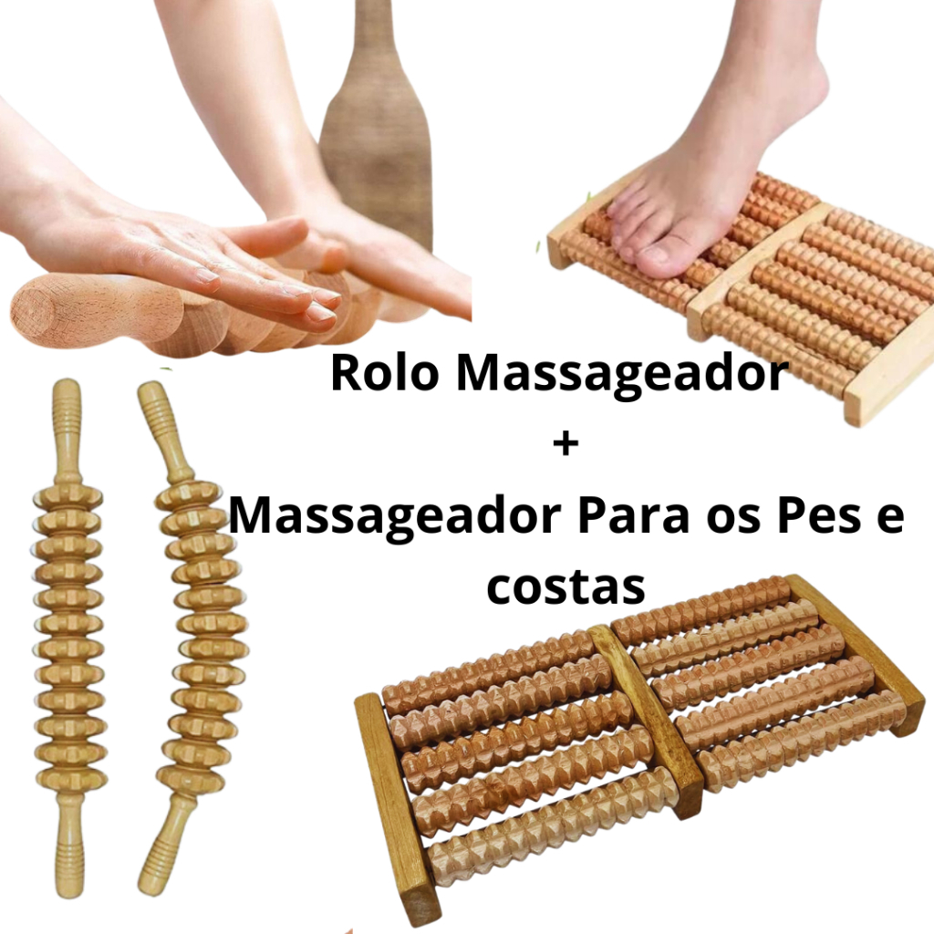 Rolo Massageador Manual Bastão De madeira + massageador para os pês e costas Relaxante Muscular Estimulante