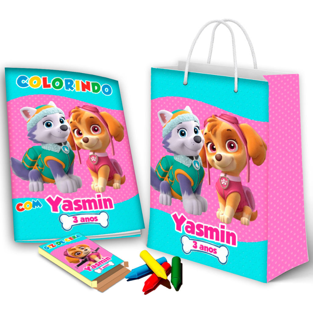 10, 20, 30 ou 40 sacolinha + revistinha de colorir + giz de cera patrulha canina rosa menina kit festa de aniversário (envio rápido) em Oferta na Shopee
