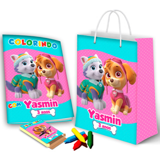 10, 20, 30 ou 40 sacolinha + revistinha de colorir + giz de cera patrulha canina rosa menina kit festa de aniversário (envio rápido) em Oferta na Shopee