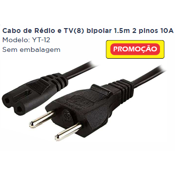 Cabo de força YT-12 energia Bipolar Padrão (8) para Rádio, TV, Vídeo Game, Som 1.2m 120cm 2 Pinos 10A ou Tripolar para PC Desktop 1,5m ou Notebook 3 pinos ou Tripolar Padrão Mickey 150cm para Notebook