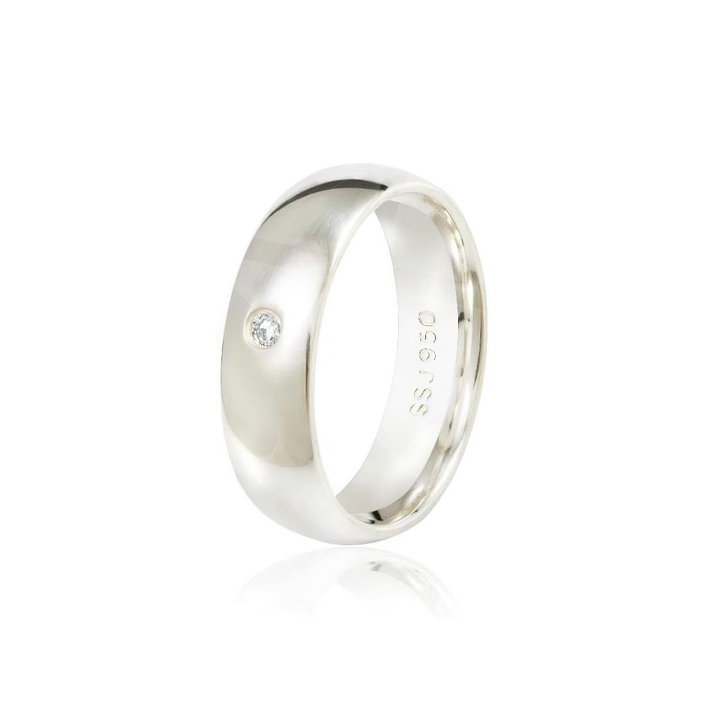 Aliança Lisa 6mm Prata 950 Anatômica Unissex Garantia Pedra Zirconia Compromisso Namoro