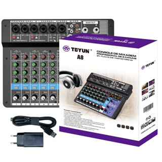 TEYUN-8 Channel Mixer De Áudio Portátil Profissional, Mesa De Som, MP3 Digital, Entrada De Computador, 48V, Power Number A6 A8