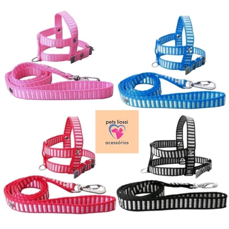 KIT 5 PEÇAS COLEIRA PEITORAL + GUIA CÃES PORTE PEQUENO E GATOS em Oferta na Shopee