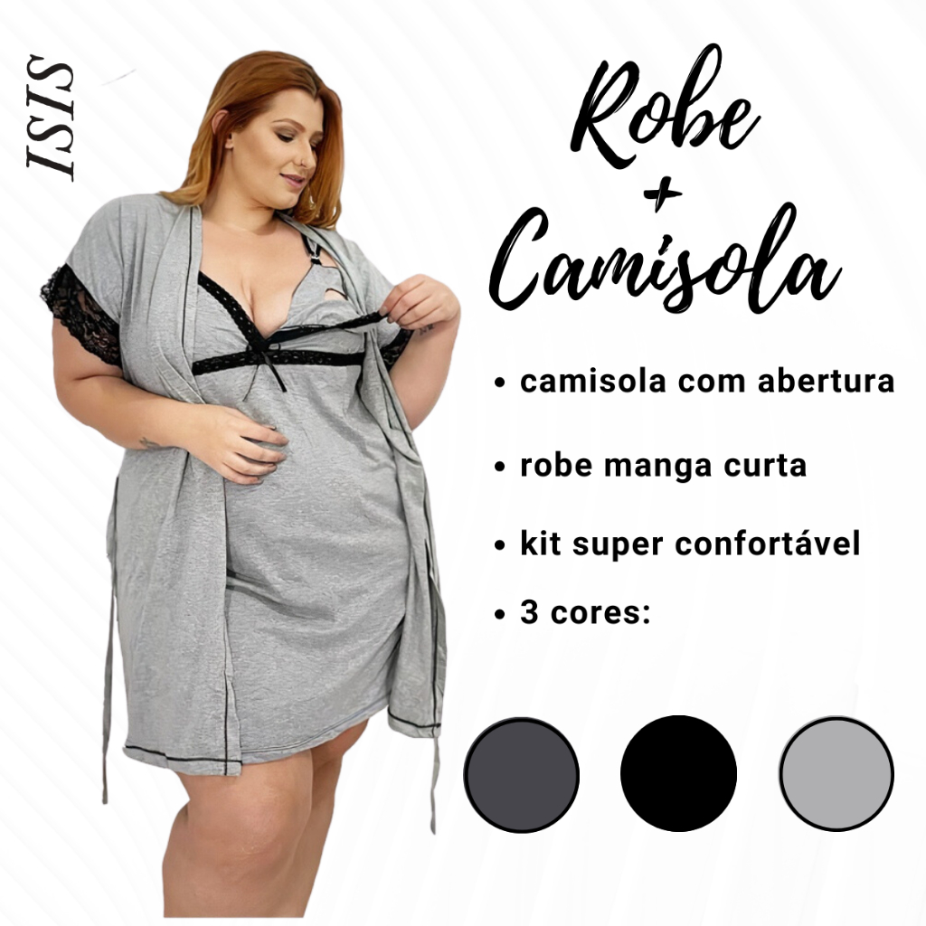 Camisola de Amamentação + Robe de Algodão Plus Size em Oferta na Shopee