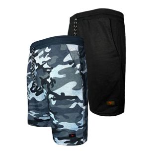 Kit 2 Bermudas Moletom Academia Treino Masculinas Camuflada Algodão 100% Confortável Ducam 2 Bolsos