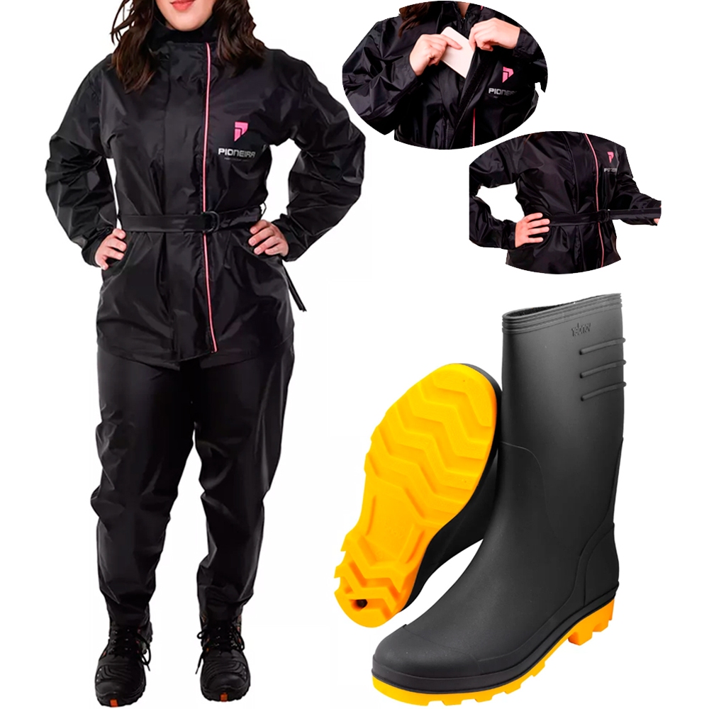 Capa Roupa Chuva Linda Bota Botina Galocha Impermeavel Jaqueta Com Bolso Calça Nylon Motoqueira Feminina Motogirls em Oferta na Shopee