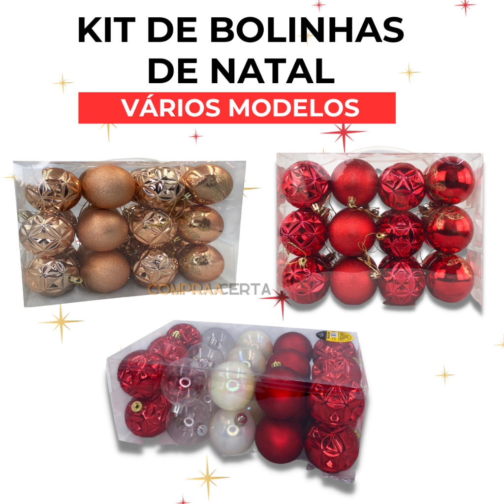 Kit de Bolinhas Decoração Enfeite Para Arvore de Natal 30 - 24 - 06 unidades