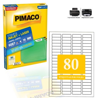 Etiquetas 80 Tamanho 12,7x44,45 Pimaco papel A4 Adesiva Ink-jet/laser 10 Folhas