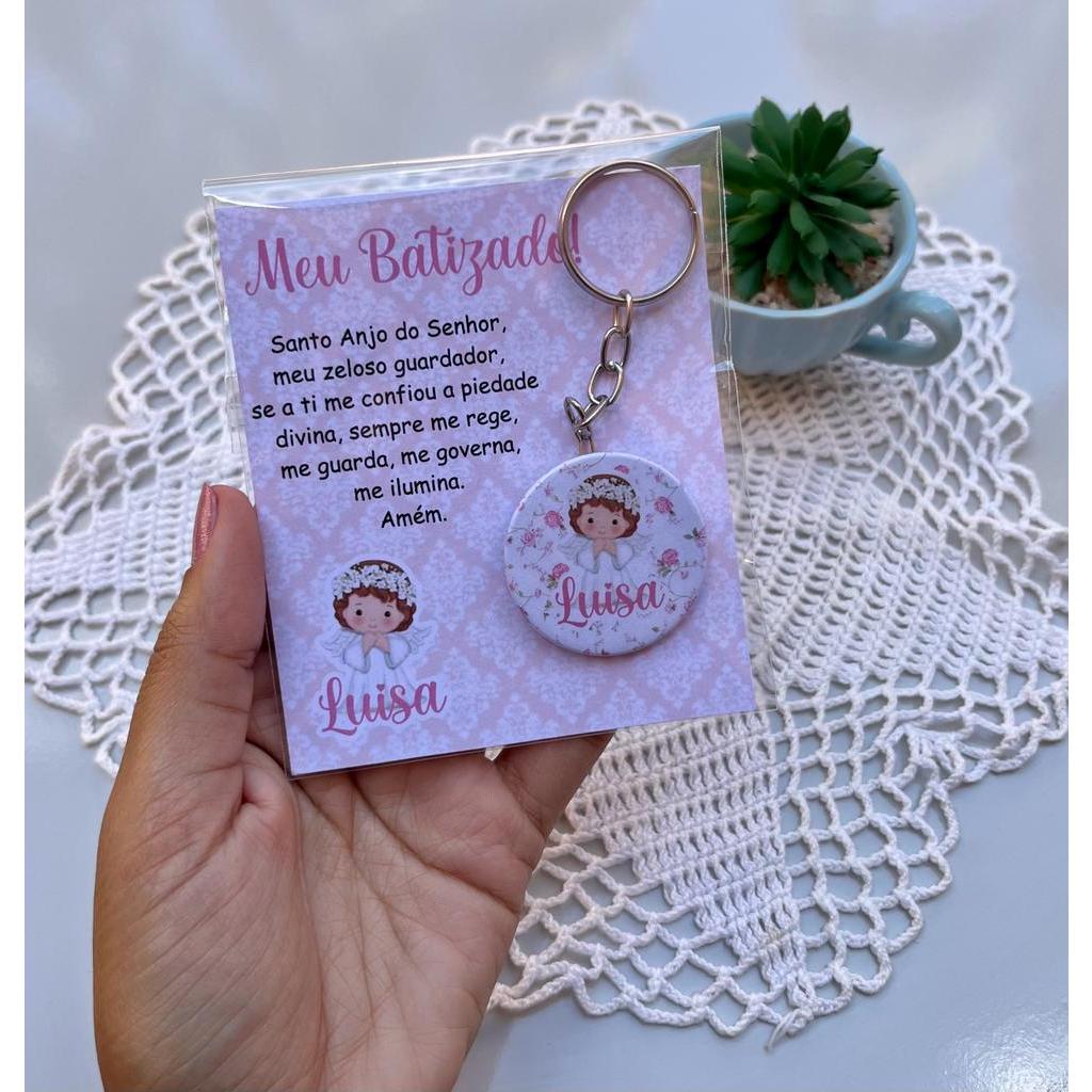 10 Unidades Chaveiros Personalizados- Lembrancinha de Aniversário e Festa- Tema Batizado Menina