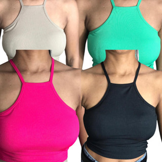 CROPPED NADADOR FEMININO BÁSICO LISO TECIDO CANELADO COM BOJO CORES PINK PRETO NUDE VERDE AGUA