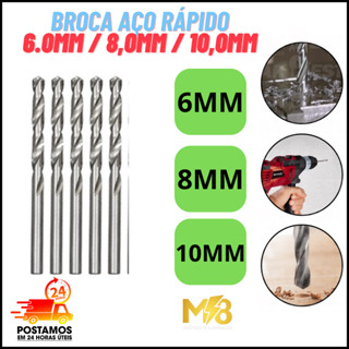 Broca Aço Rápido 6mm 8mm 10mm HSS para Metal
