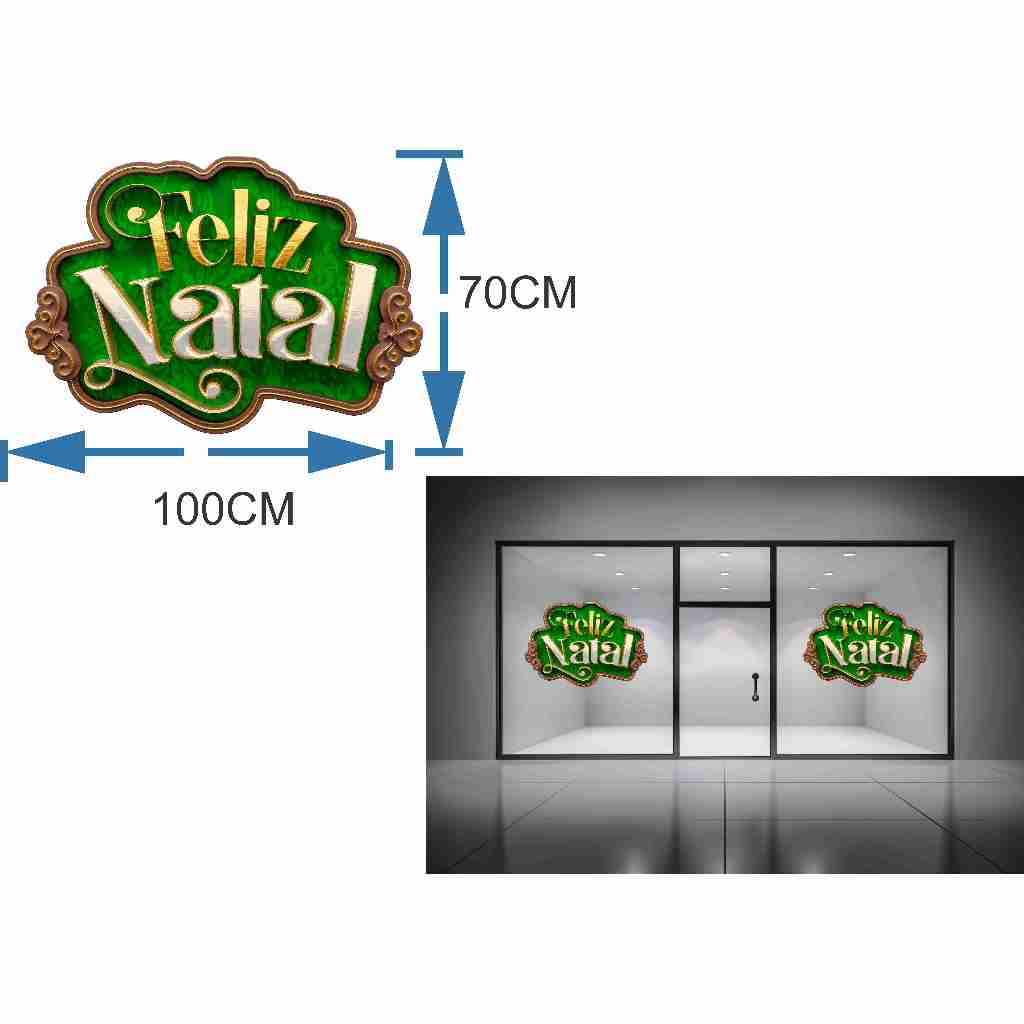 Adesivo Vitrine Loja Feliz Natal verde Shopping  70x100